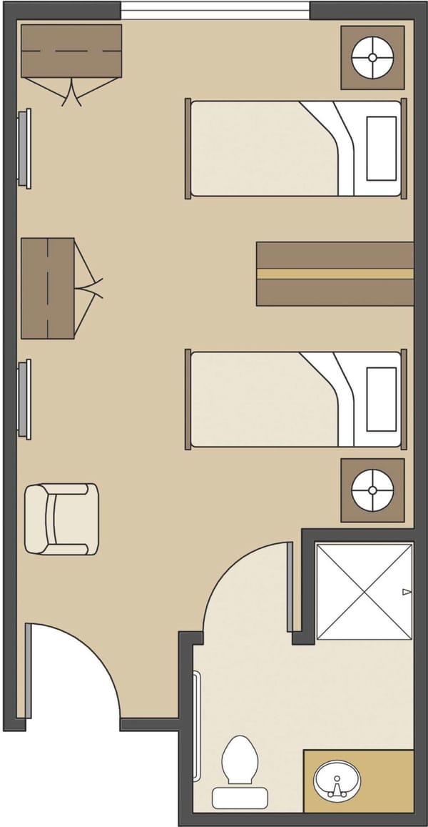 Floor plan layout of a shared resident room