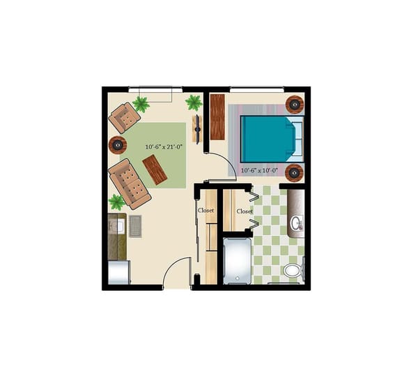 Floor plan of a resident room layout