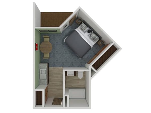 Realistic floor plan of a resident room