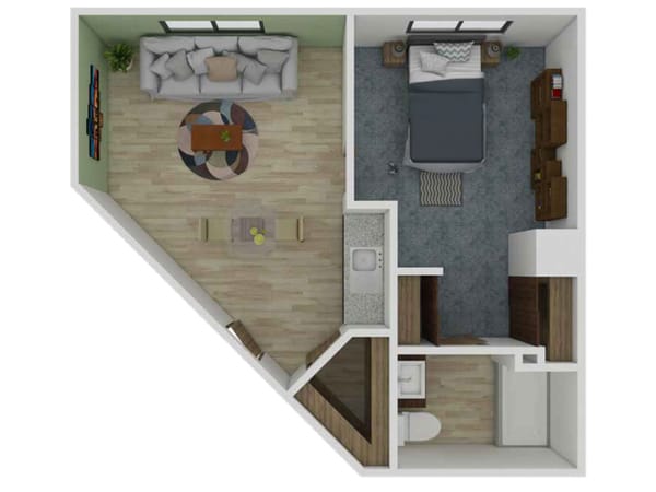 Floor plan of a one-bedroom suite