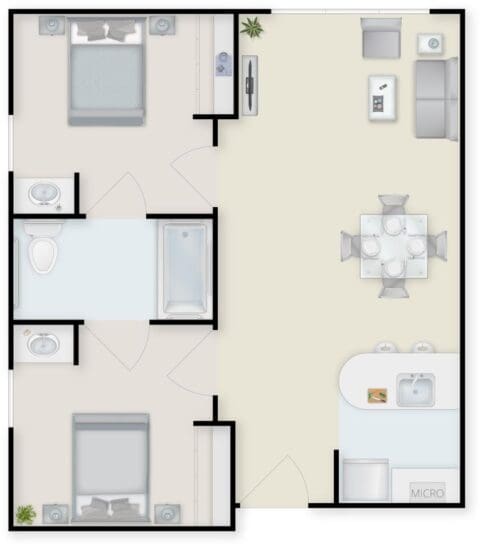 Architectural floor plan layout of a resident unit