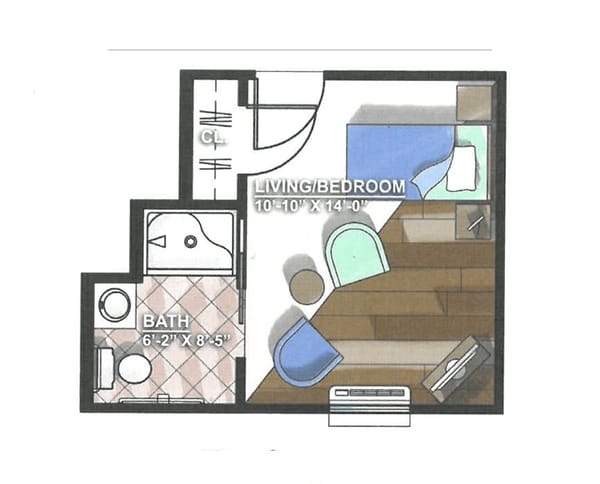 Floor plan of a resident living unit
