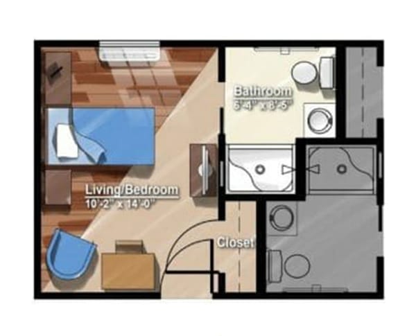 Architectural floor plan of a living unit