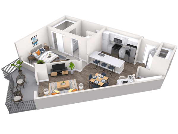 3D floor plan of a spacious apartment layout