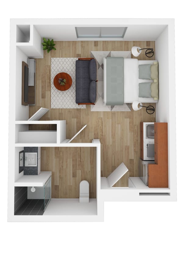 Brandywine Living Serenade at Princeton, assisted living in Princeton, NJ — Senior living apartment layout with furniture and amenities