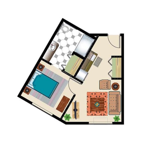 Architectural floor plan of a living unit