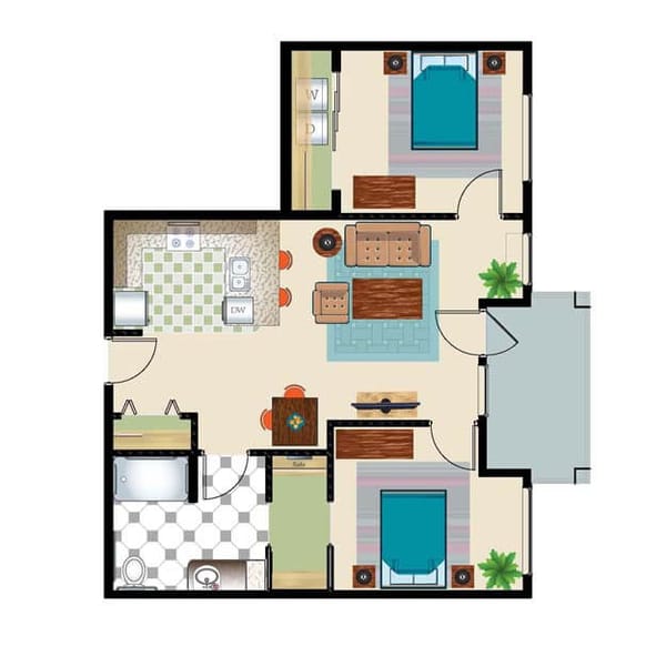 Architectural floor plan of a living unit