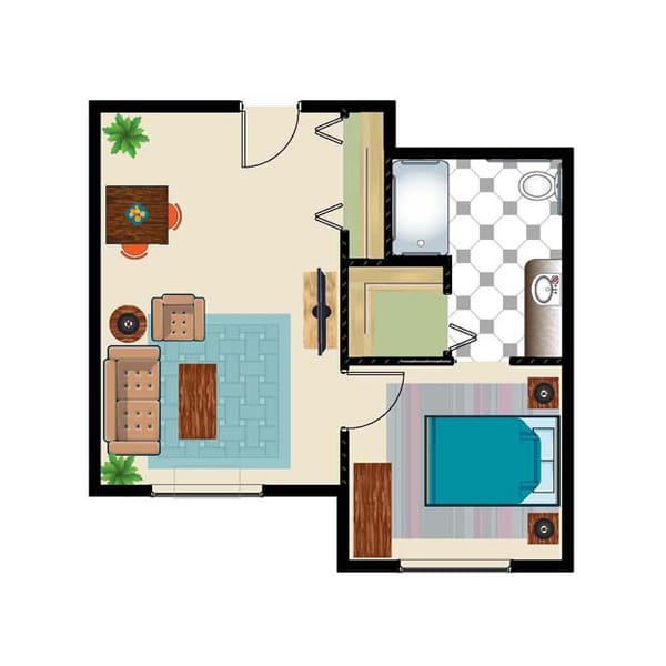 Architectural floor plan illustration of a room layout