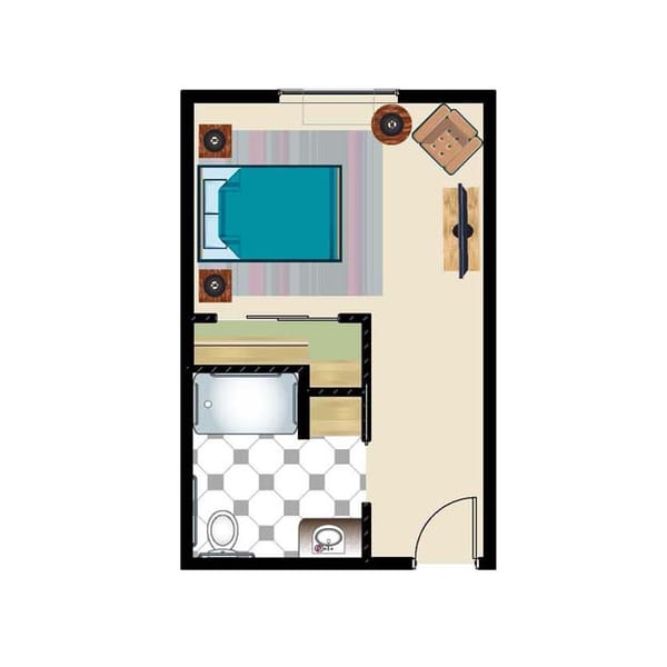 Architectural floor plan of a resident room
