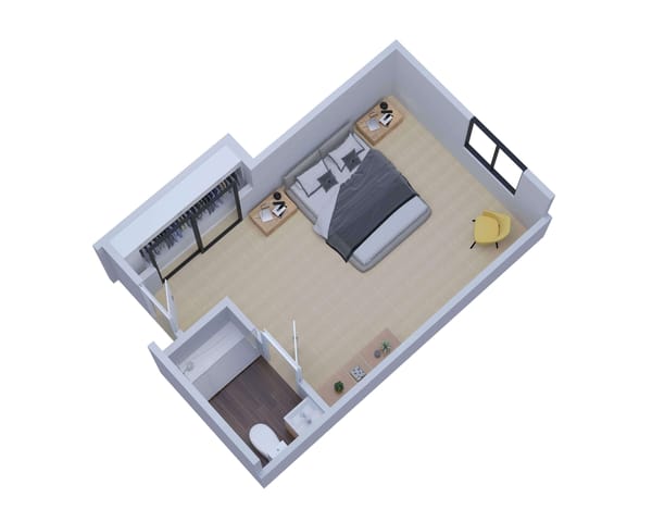 A floor plan of a private resident room
