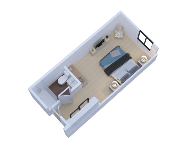 A furnished private resident room layout