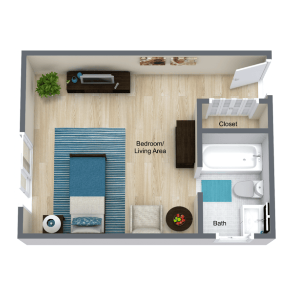 Architectural floor plan of a resident unit
