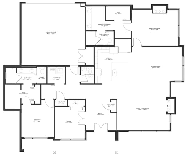 Architectural floor plan of a resident unit layout