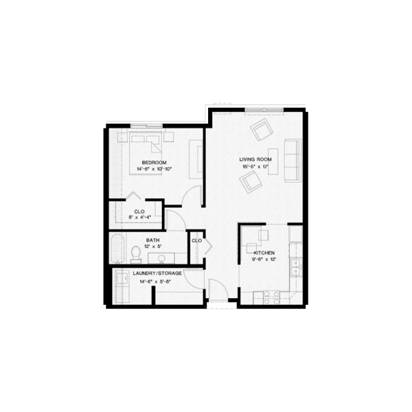 Vicksburg Crossing, independent living in Plymouth, MN — Floor plan of a senior living apartment layout