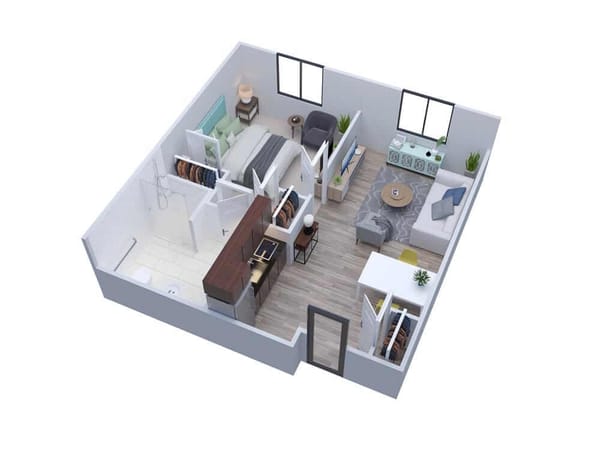Aerial view of an interior layout of a resident room