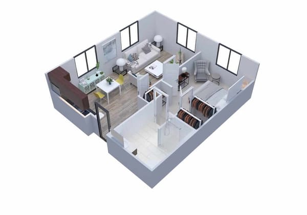 Architectural floor plan of a living unit