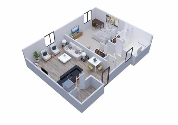 Architectural floor plan of a resident's suite