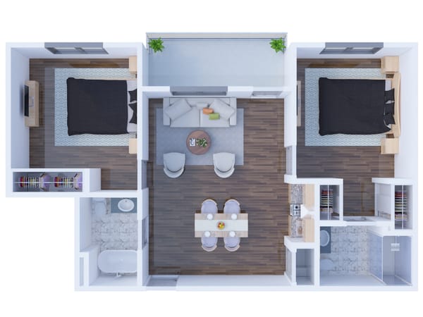 Solstice Senior Living at Corpus Christi, independent living in Corpus Christi, TX — Floor plan of a modern two-bedroom apartment
