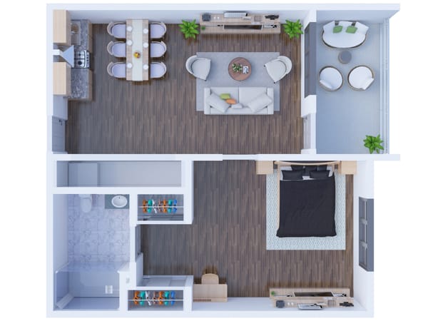 Solstice Senior Living at Corpus Christi, independent living in Corpus Christi, TX — Stylized floor plan of a senior living apartment
