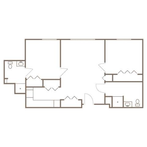 Architectural floor plan of a two-bedroom unit