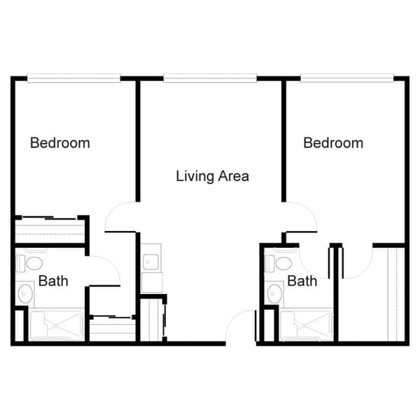 Architectural floor plan of a living area