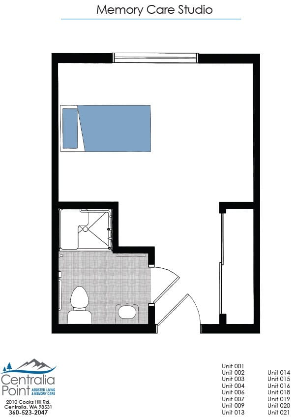 Architectural floor plan for memory care studio