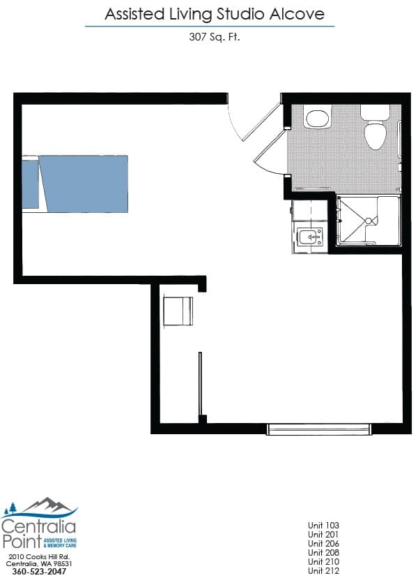 Architectural floor plan of a studio alcove