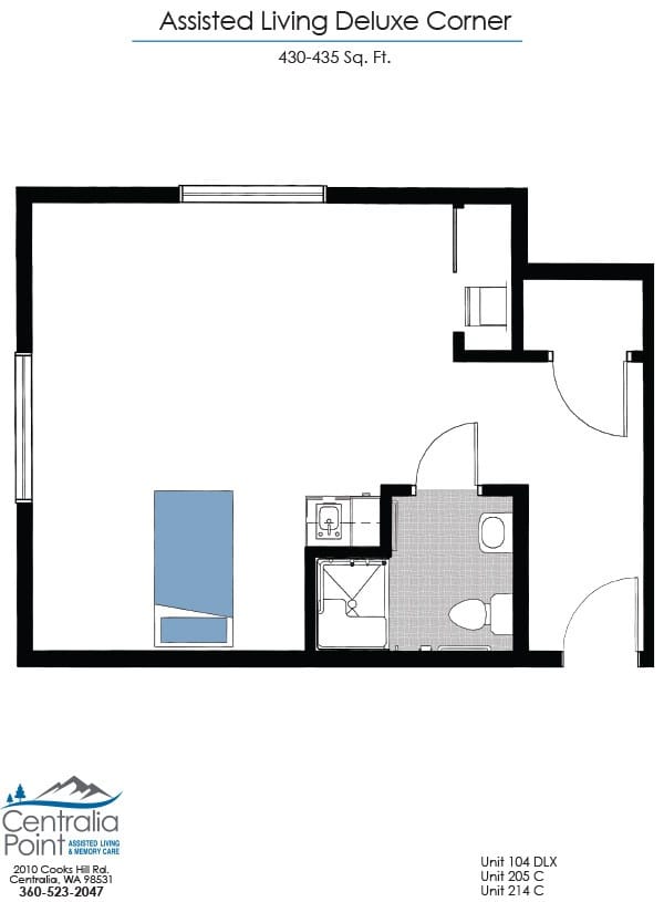 Floor plan of a deluxe assisted living unit