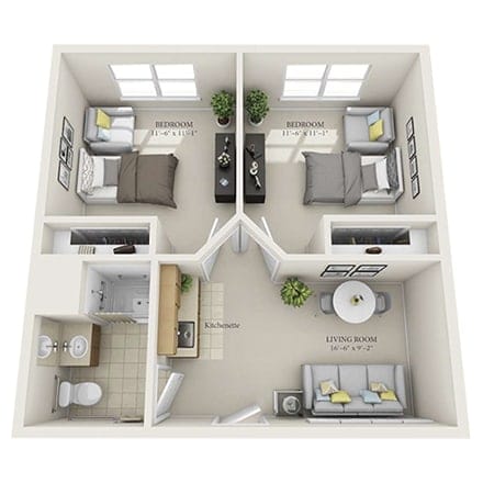 Architectural floor plan of a resident unit