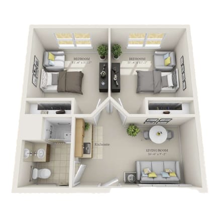 Architectural floor plan of a resident unit layout