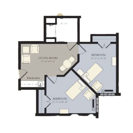 Architectural floor plan of a two-bedroom unit