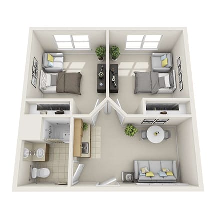 Architectural floor plan of a shared living unit