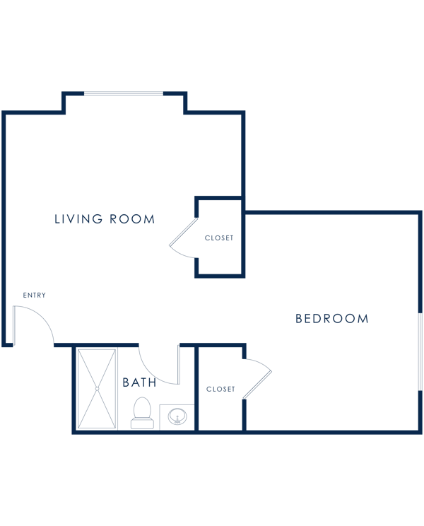 Architectural floor plan of a living room and bedroom