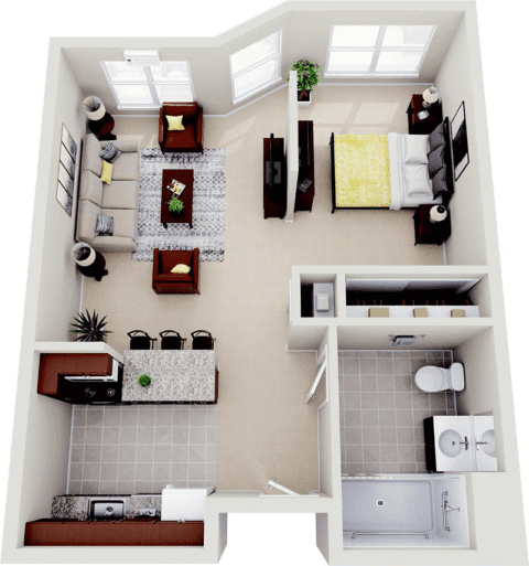 Floor plan of a one-bedroom apartment