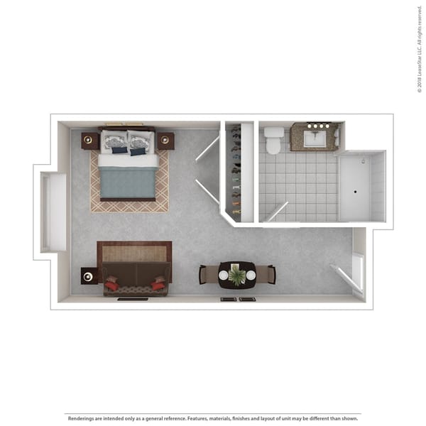 Architectural floor plan of a living unit layout