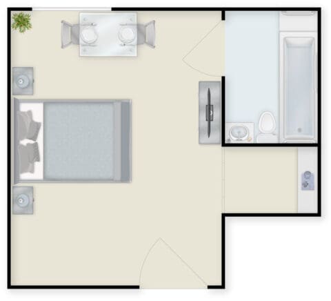 Architectural floor plan of a private resident room