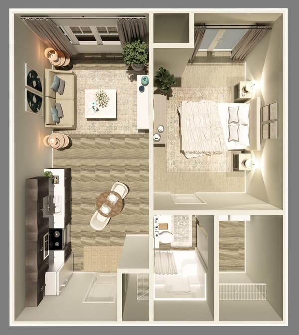 Aerial view of a facility interior layout