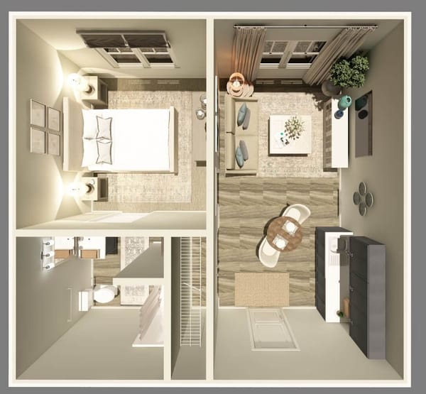 Floor plan of a modern resident room layout