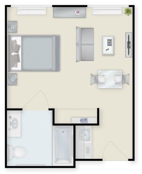 Architectural floor plan of a private room layout