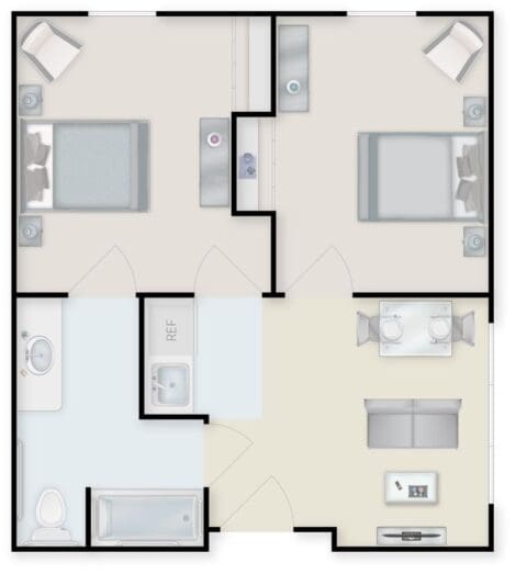 Clear floor plan layout of a resident unit