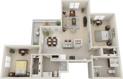 Architectural floor plan of a senior living unit