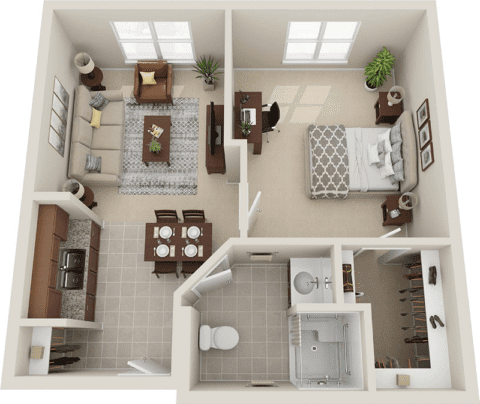Aerial view of a model apartment layout