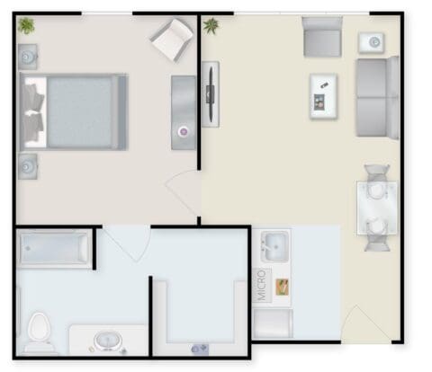 Architectural floor plan of a living unit