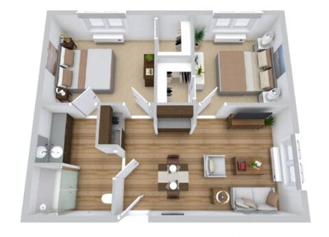 A detailed floor plan of a senior living unit