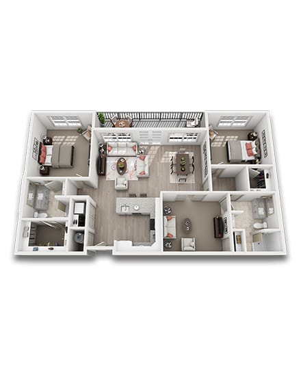 Architectural floor plan of a two-bedroom unit