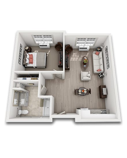 Floor plan of a one-bedroom apartment layout
