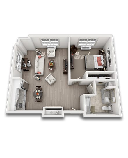 Floor plan of a one-bedroom apartment layout