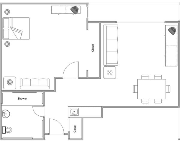 Architectural floor plan of a resident unit
