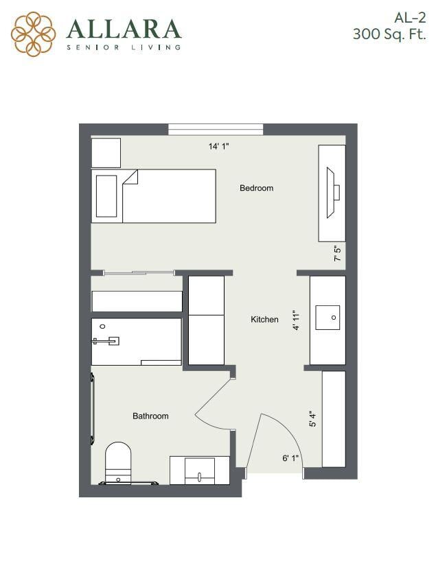 Architectural floor plan of a small apartment layout