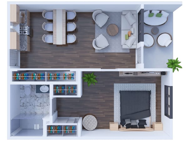 Interior floor plan of a shared living space
